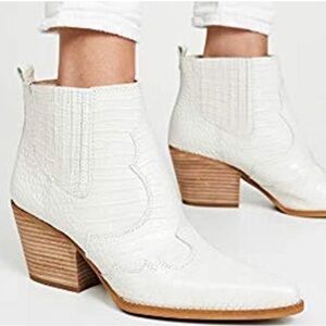 Sam Edelman Winona Embossed Reptile Crocodile Leather Upper White Booties 8.5
